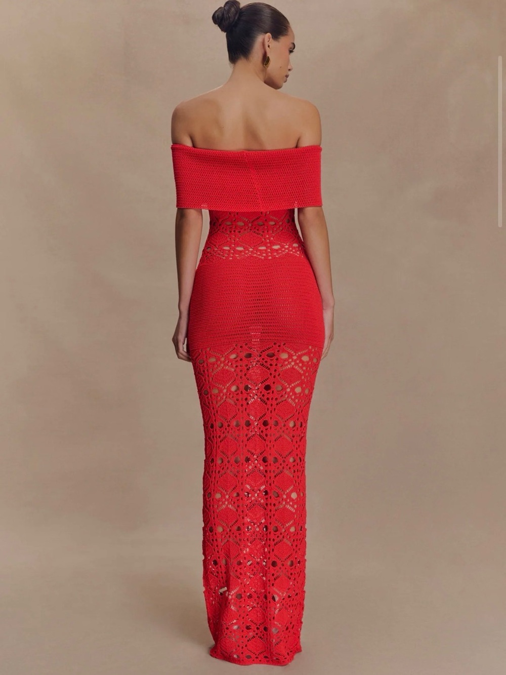 Meshki Off-Shoulder Red Crochet Maxi Dress - Picture 2 of 5